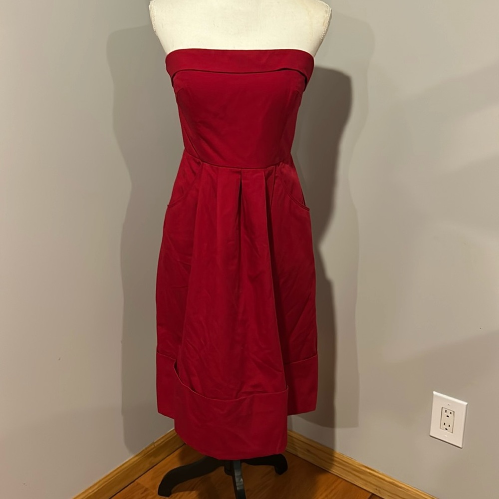 Bhldn Hitherto Red Strapless Midi Dress
